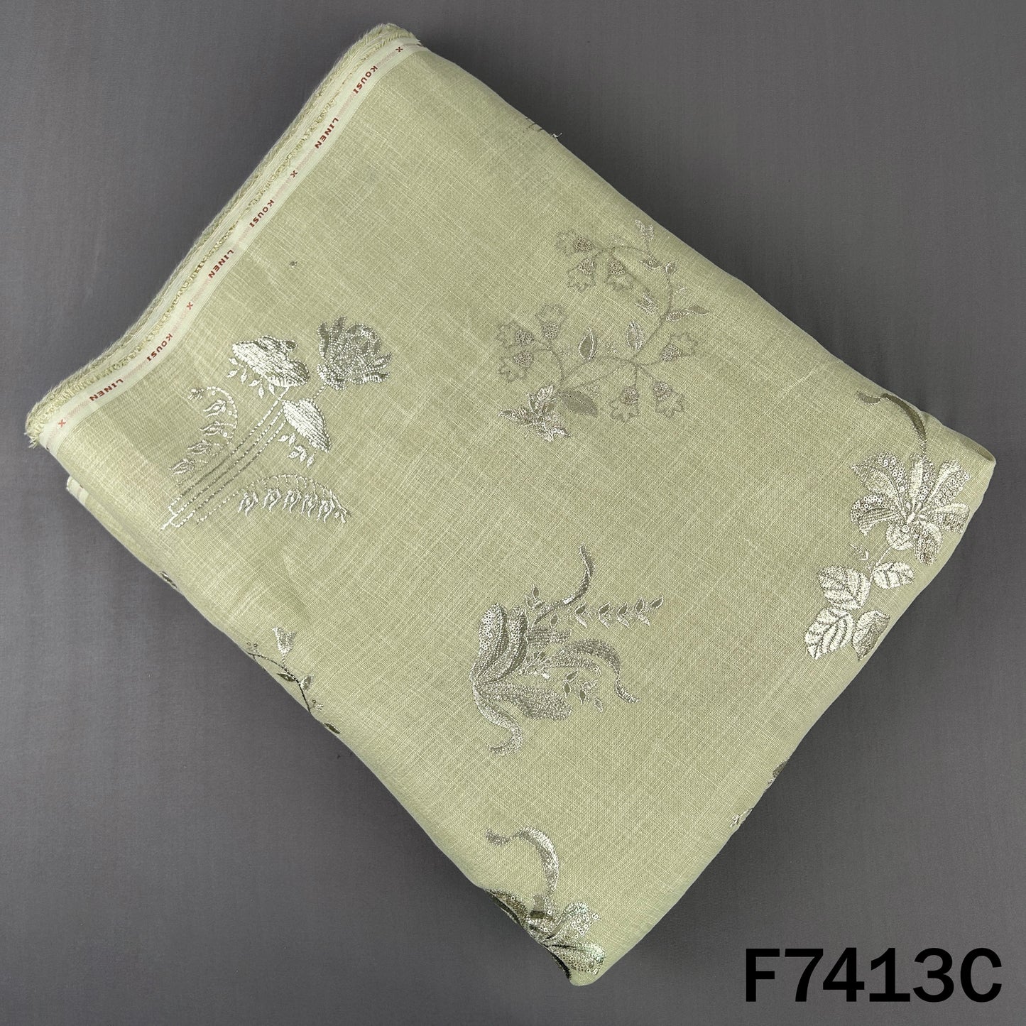 Zari Sequins Foil Work Linen Fabric - F7413