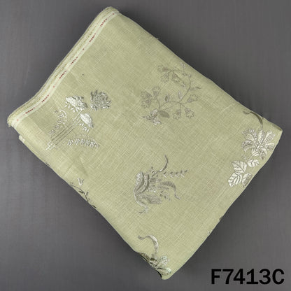 Zari Sequins Foil Work Linen Fabric - F7413