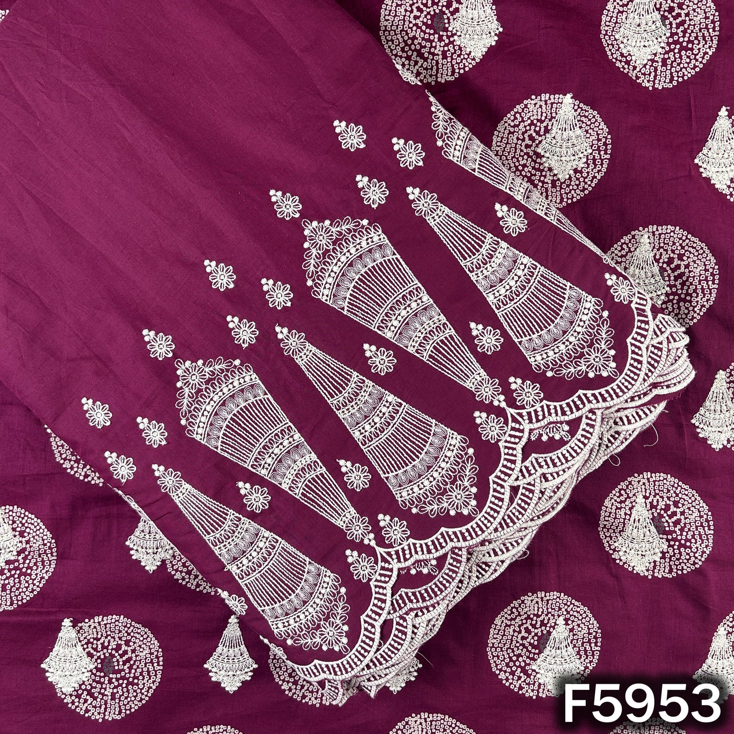 Digital Print Thread Embroidered Cotton Fabric - F5953