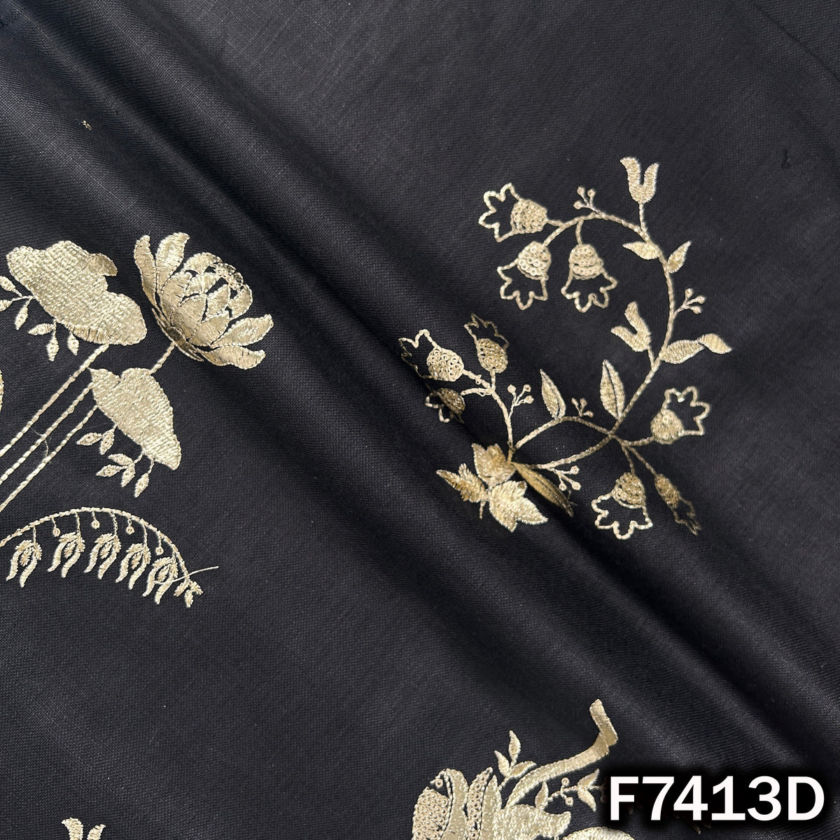 Zari Sequins Foil Work Linen Fabric - F7413