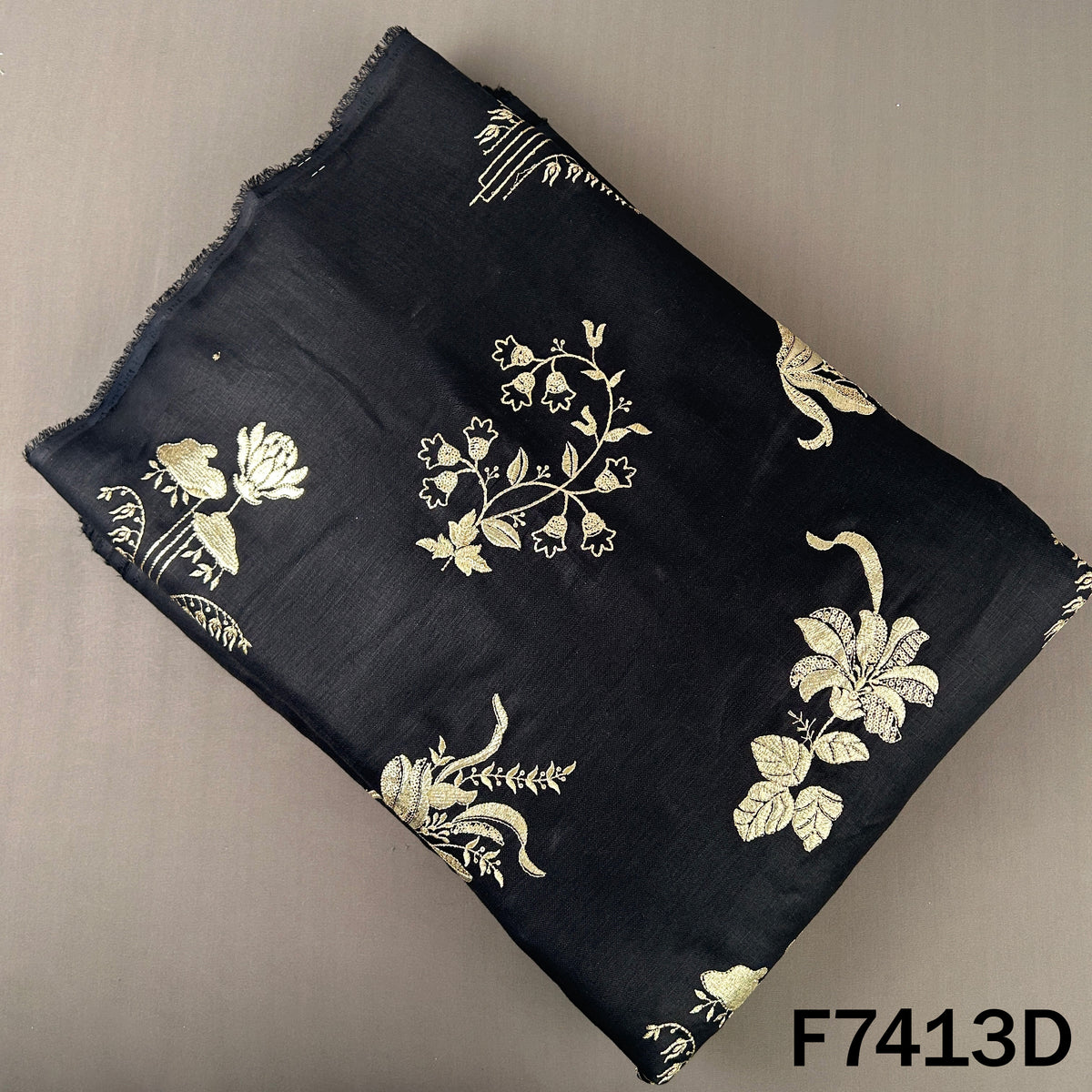 Zari Sequins Foil Work Linen Fabric - F7413