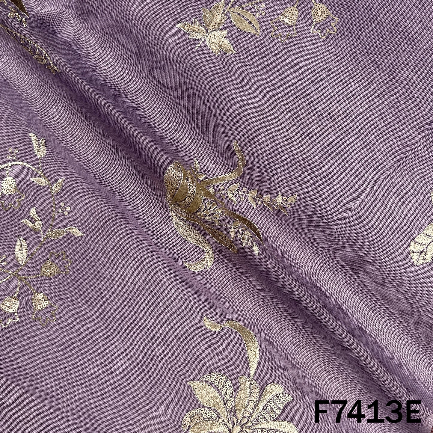 Zari Sequins Foil Work Linen Fabric - F7413