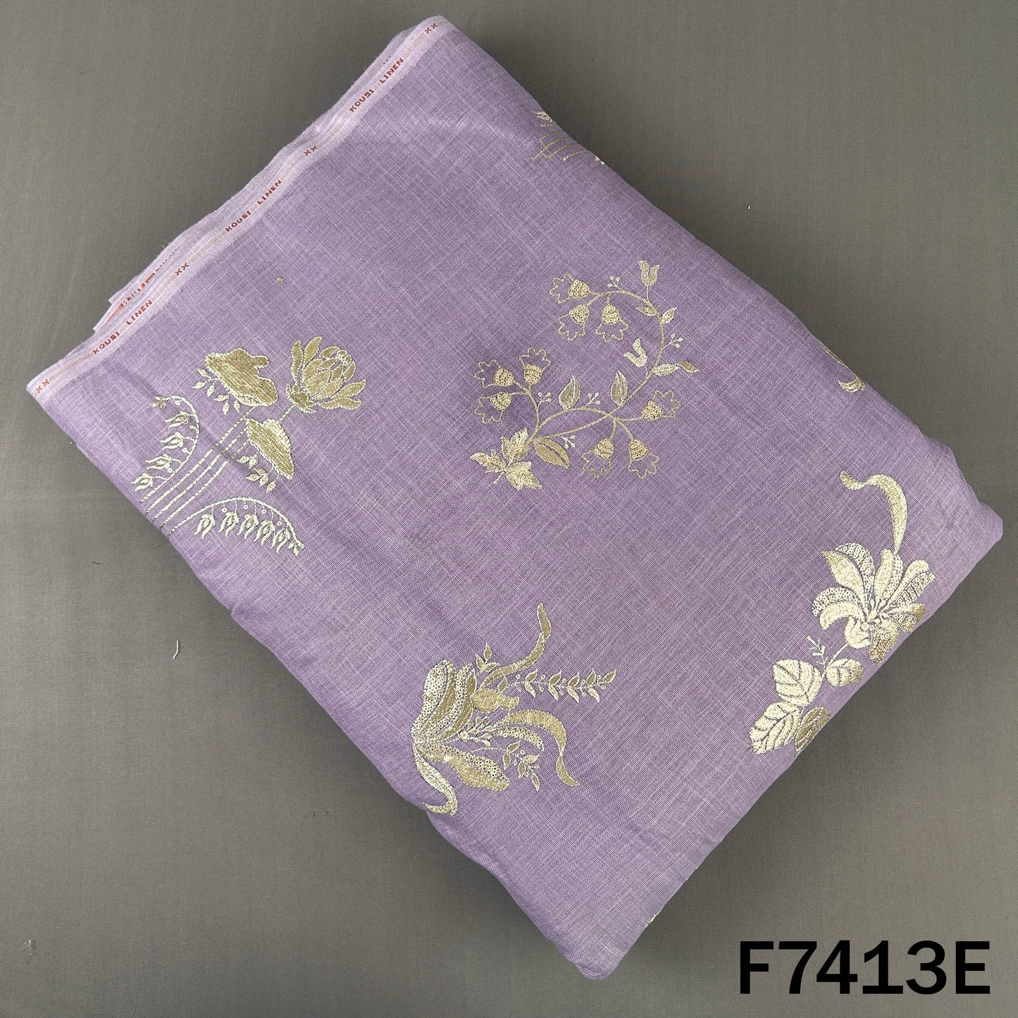Zari Sequins Foil Work Linen Fabric - F7413