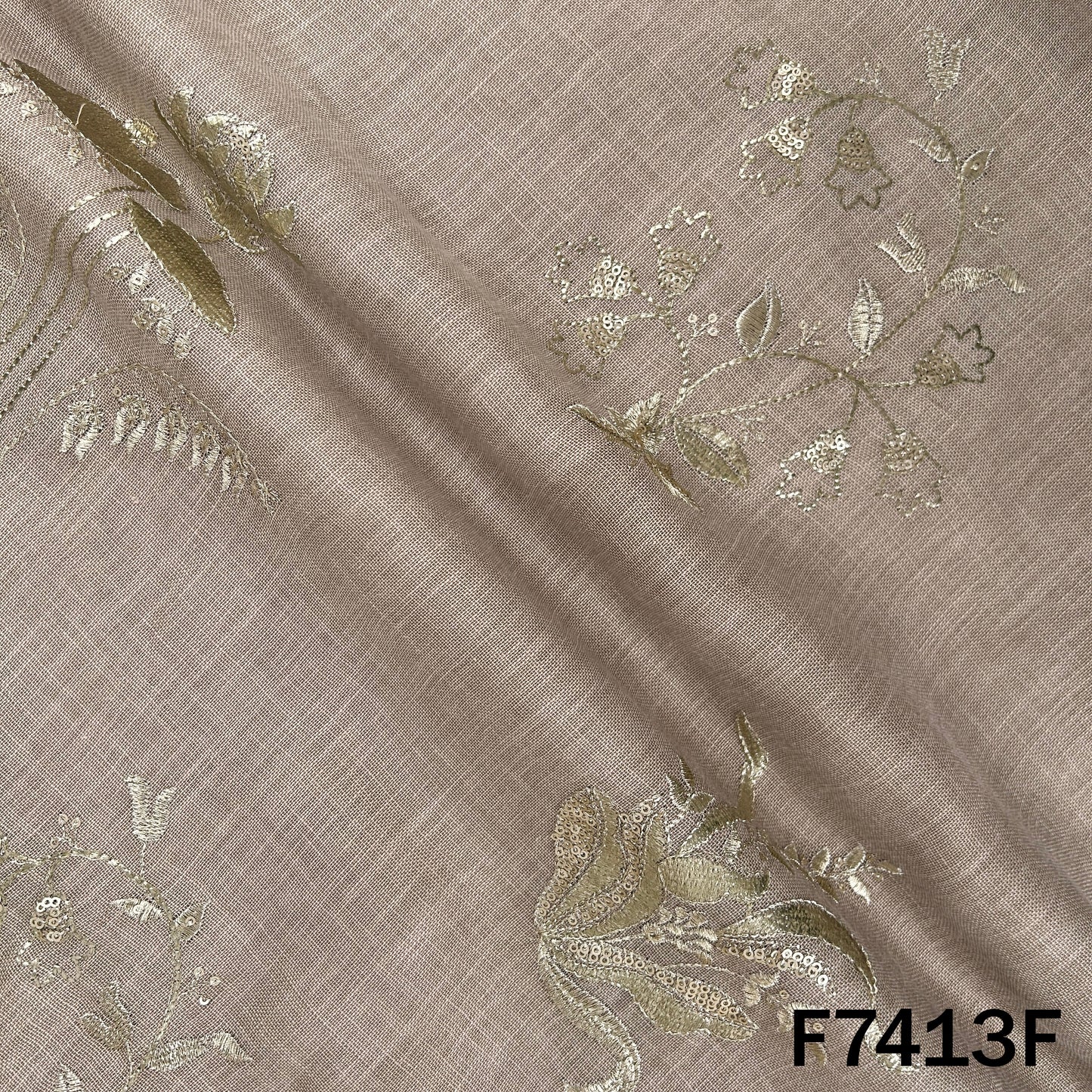 Zari Sequins Foil Work Linen Fabric - F7413