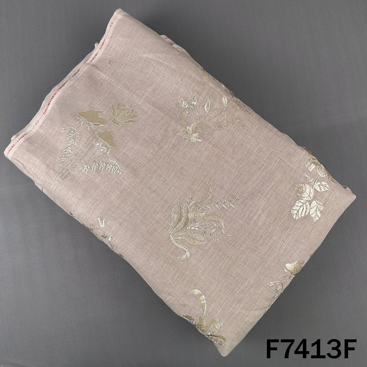 Zari Sequins Foil Work Linen Fabric - F7413