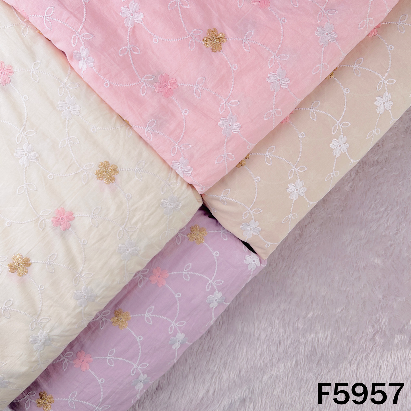 Thread Embroidered Lace Work Cambric Cotton Fabric - F5957