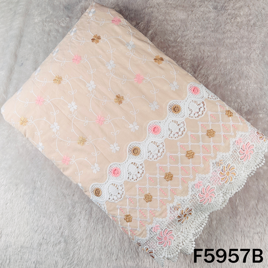 Thread Embroidered Lace Work Cambric Cotton Fabric - F5957