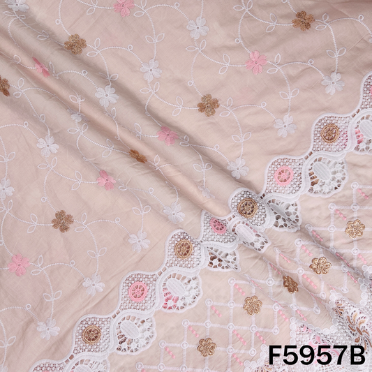 Thread Embroidered Lace Work Cambric Cotton Fabric - F5957