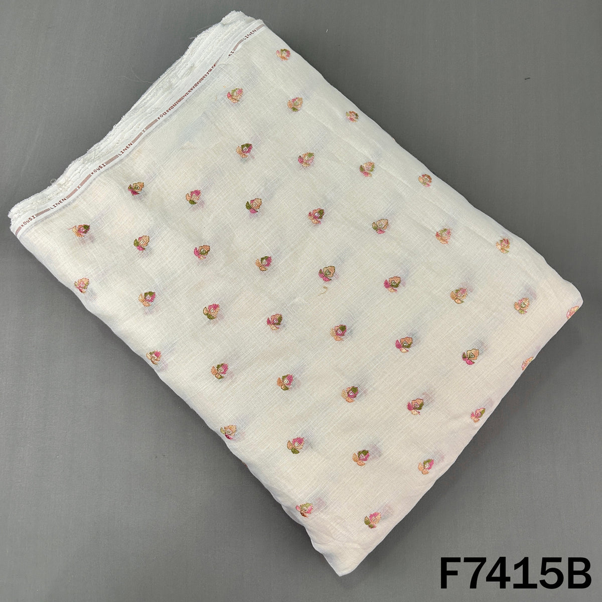 Thread Sequins Buti Work Linen Fabric - F7415
