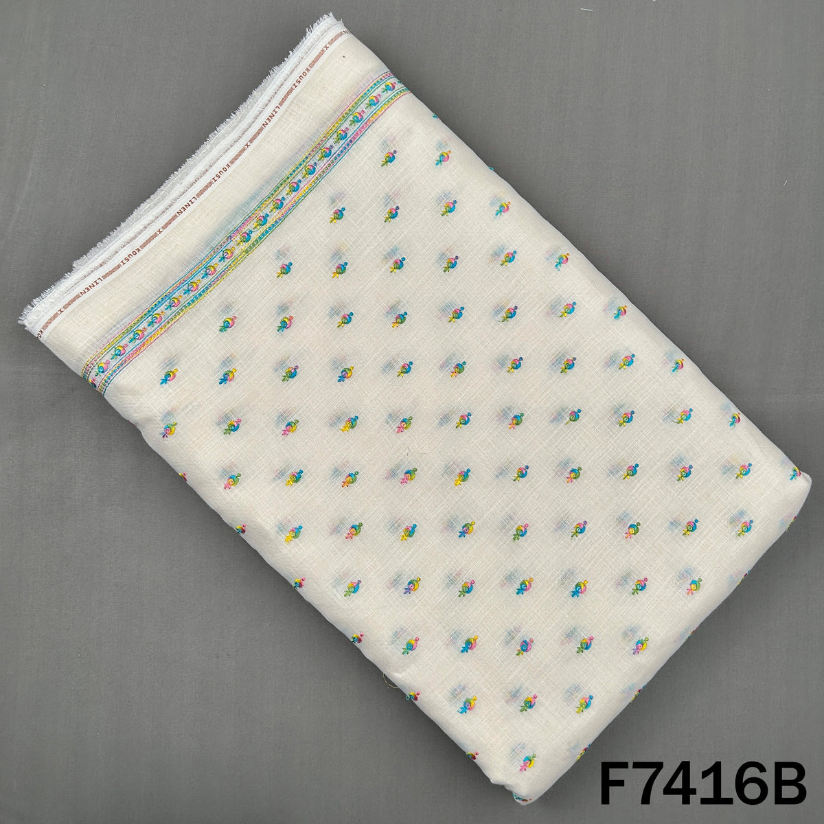 Thread Sequins Buti Work Linen Fabric - F7416