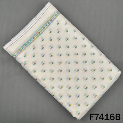 Thread Sequins Buti Work Linen Fabric - F7416
