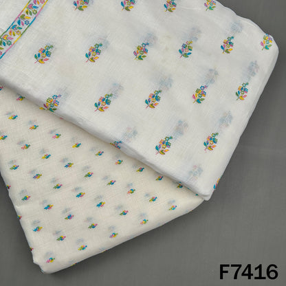 Thread Sequins Buti Work Linen Fabric - F7416