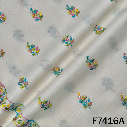 Thread Sequins Buti Work Linen Fabric - F7416