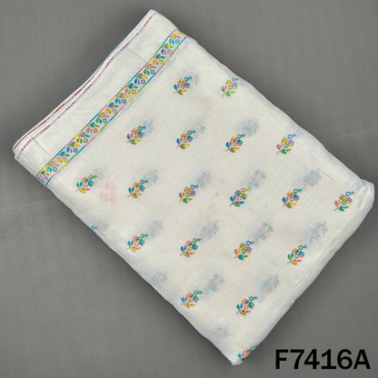 Thread Sequins Buti Work Linen Fabric - F7416