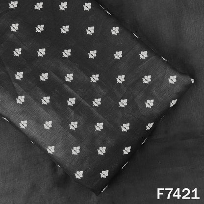 Thread Sequins Buti Work Linen Fabric - F7421