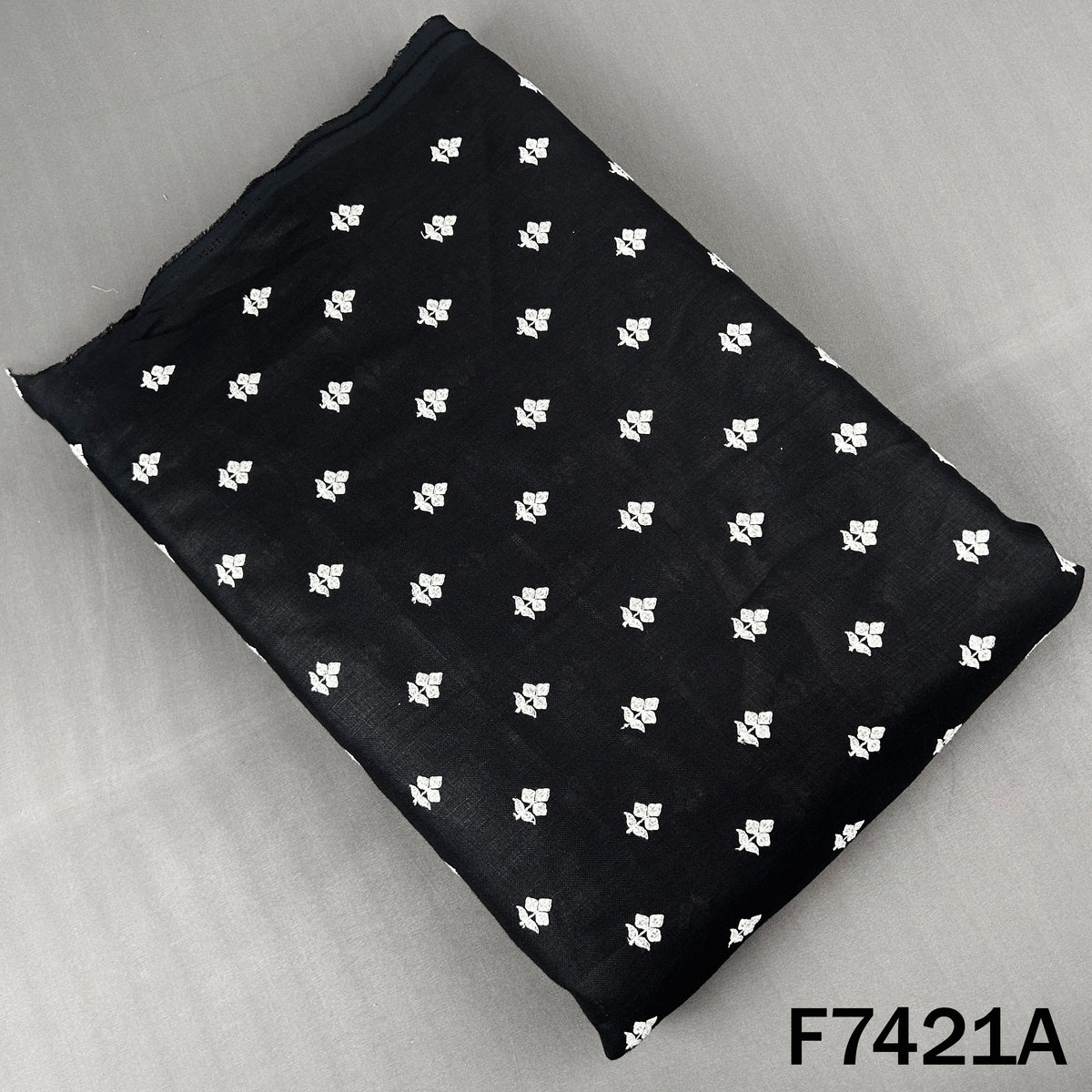 Thread Sequins Buti Work Linen Fabric - F7421