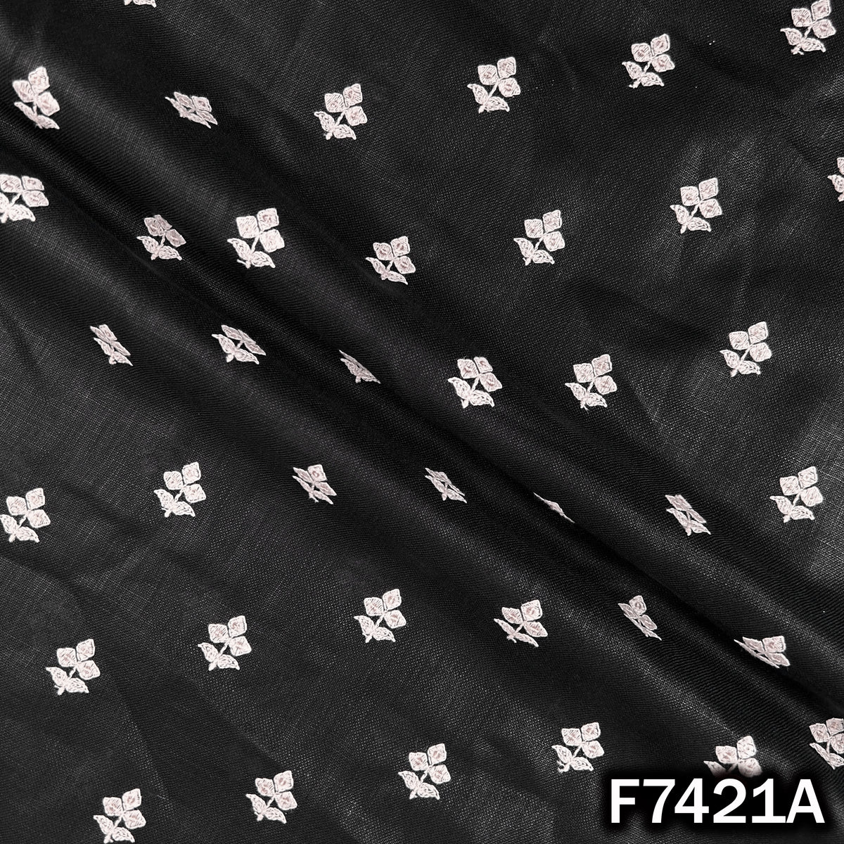 Thread Sequins Buti Work Linen Fabric - F7421