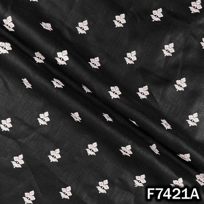 Thread Sequins Buti Work Linen Fabric - F7421