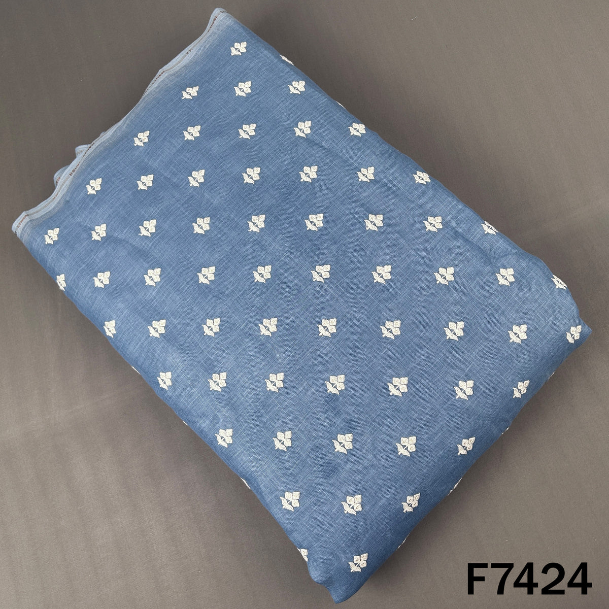 Thread Sequins Buti Work Linen Fabric - F7424
