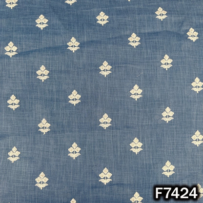 Thread Sequins Buti Work Linen Fabric - F7424