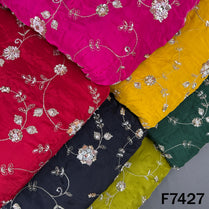 Cut Dana Zari Sequins Embroidered Crepe Fabric - F7427
