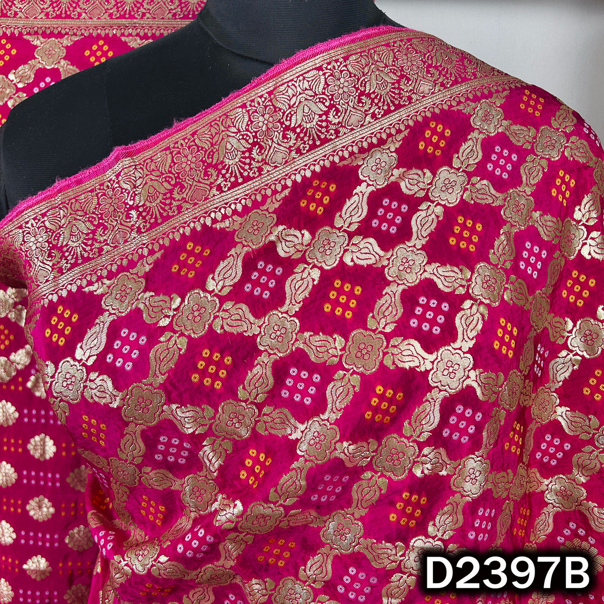 Bandhani Print Zari Work Dola Silk Dupatta - D2397
