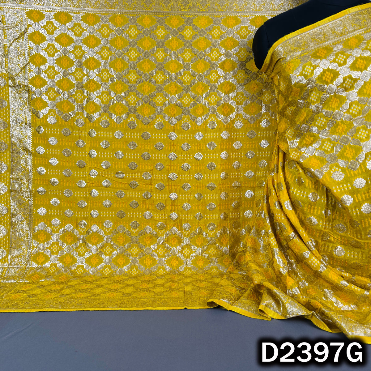 Bandhani Print Zari Work Dola Silk Dupatta - D2397