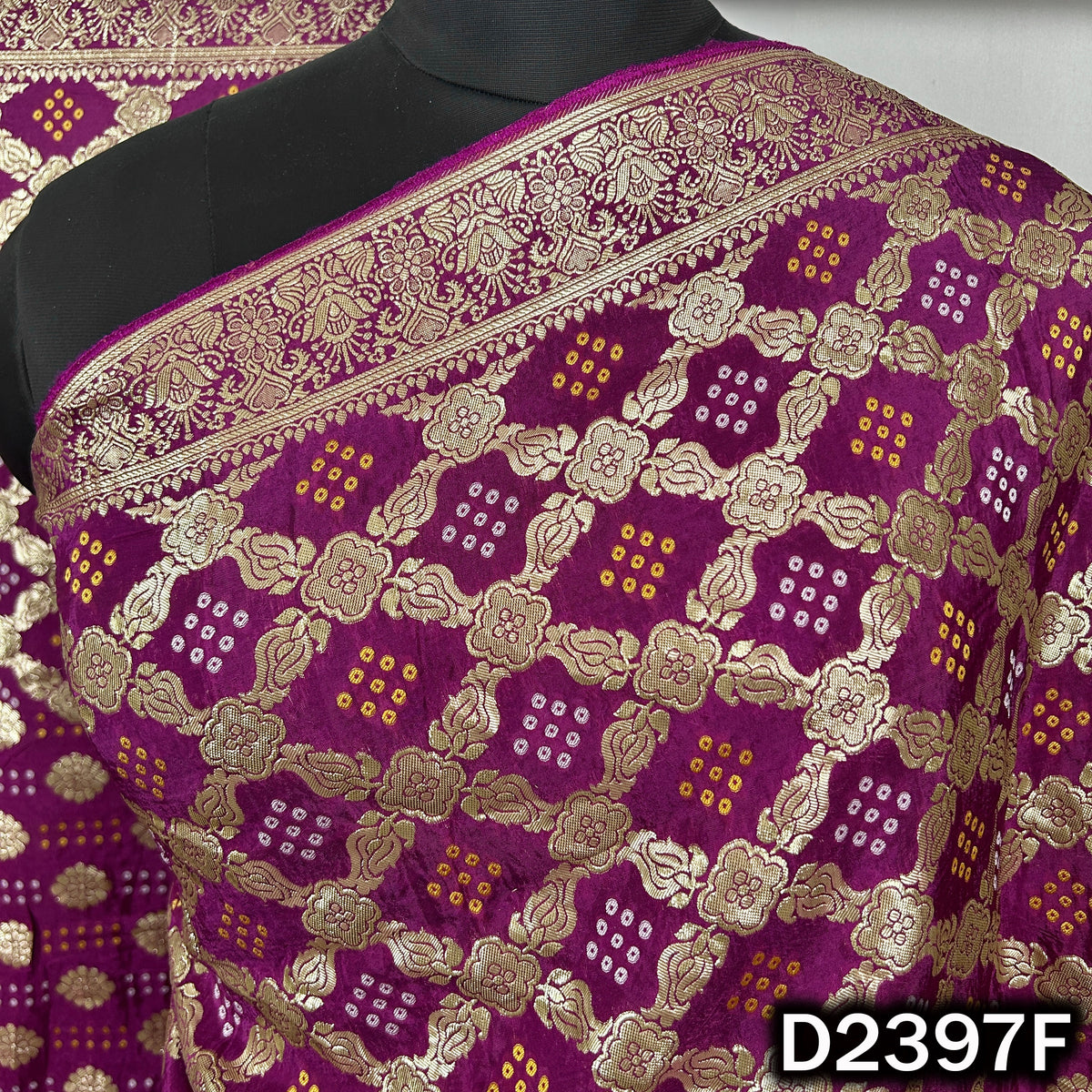 Bandhani Print Zari Work Dola Silk Dupatta - D2397