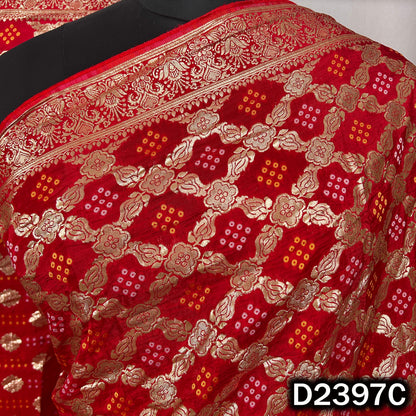 Bandhani Print Zari Work Dola Silk Dupatta - D2397