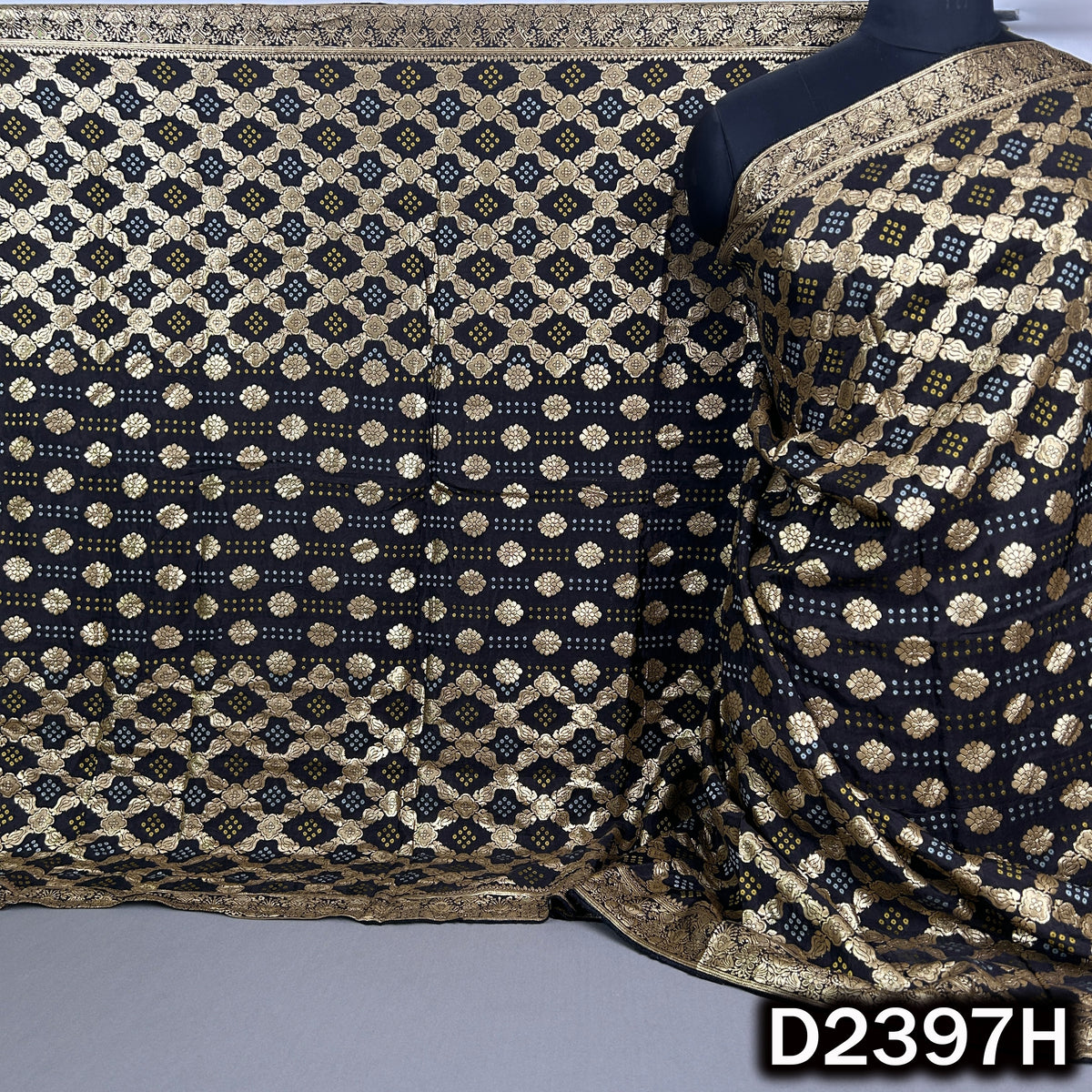 Bandhani Print Zari Work Dola Silk Dupatta - D2397