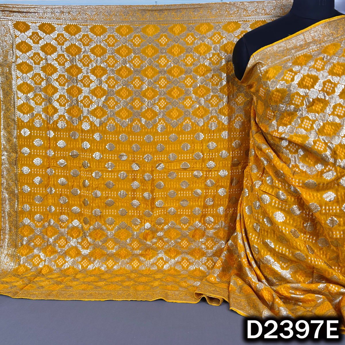 Bandhani Print Zari Work Dola Silk Dupatta - D2397