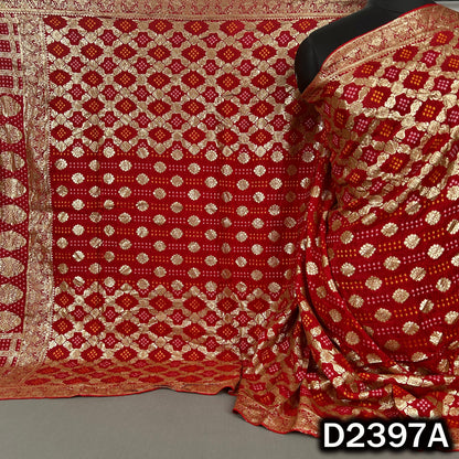 Bandhani Print Zari Work Dola Silk Dupatta - D2397