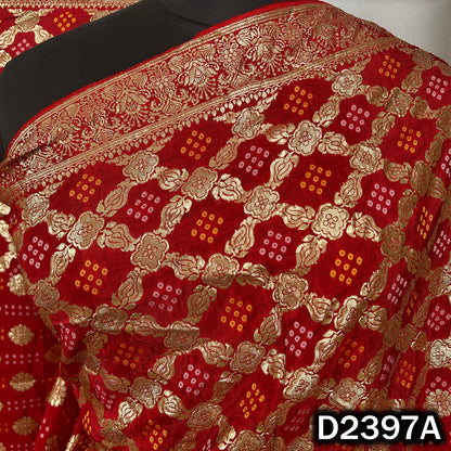Bandhani Print Zari Work Dola Silk Dupatta - D2397