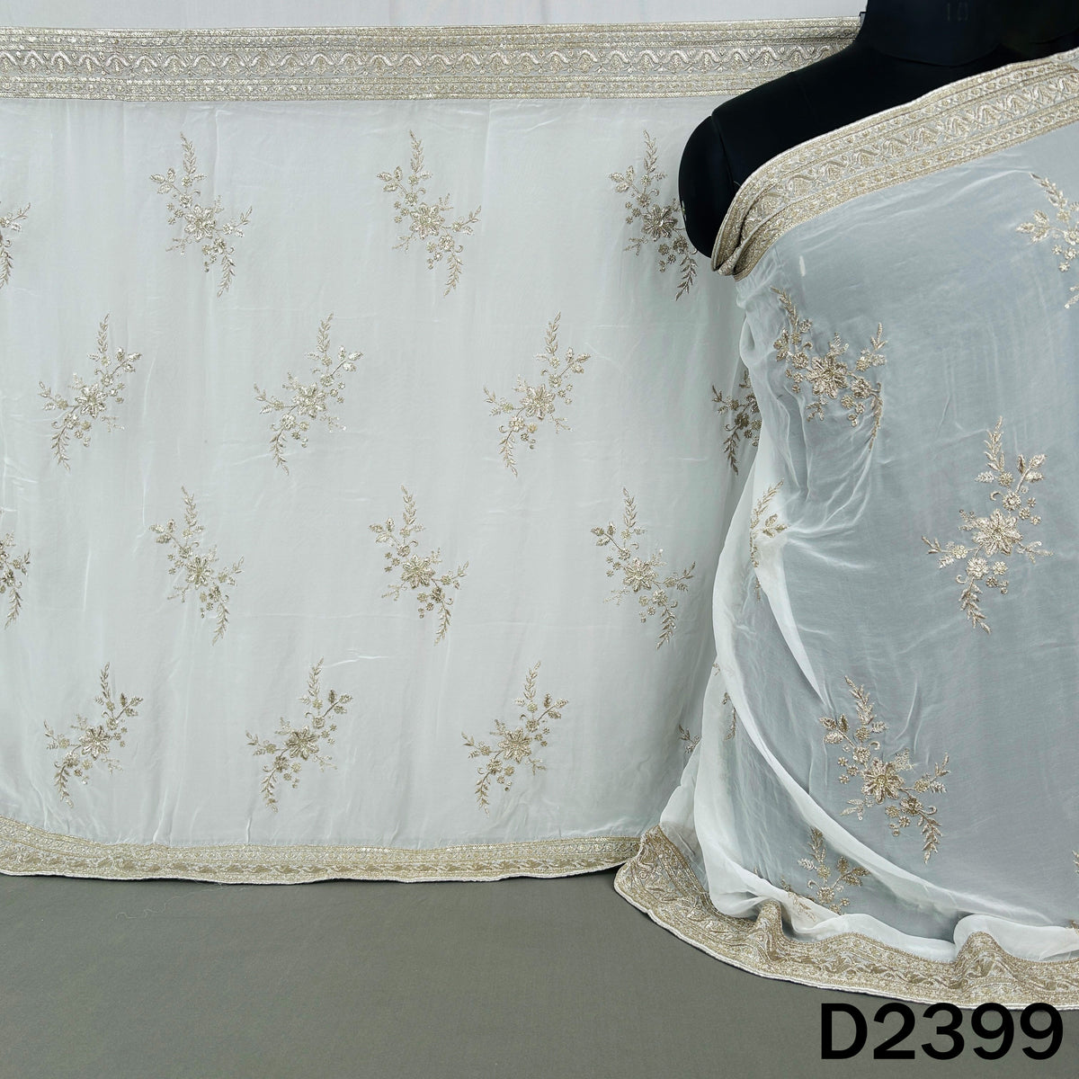 Dyeable Zari Sequins Embroidered Georgette Dupatta - D2399