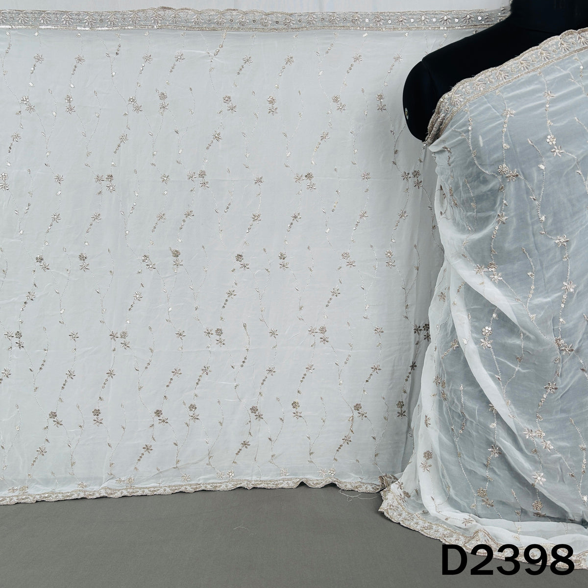 Dyeable Zari Sequins Embroidered Georgette Dupatta - D2398
