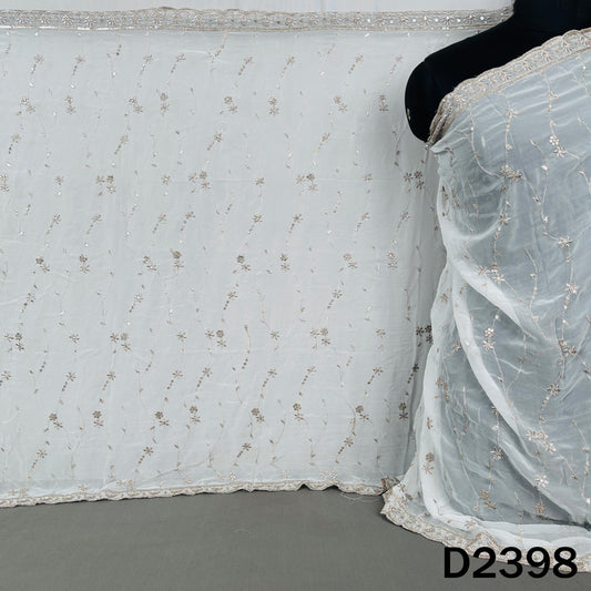 Dyeable Zari Sequins Embroidered Georgette Dupatta - D2398