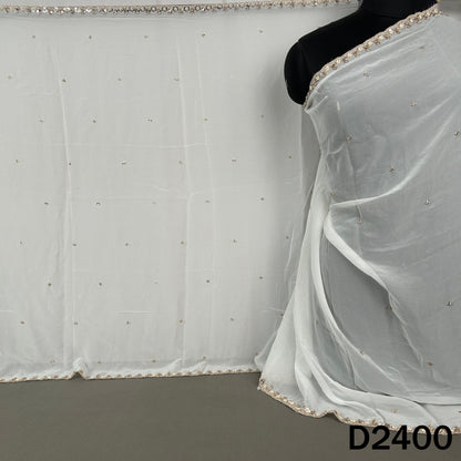 Dyeable Cut Dan Zari Sequins Work Georgette Dupatta - D2400