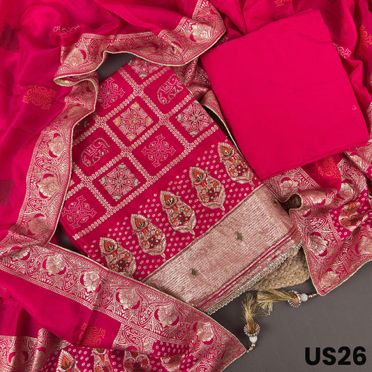Pink Dola Silk Unstitched Suit Set - US26