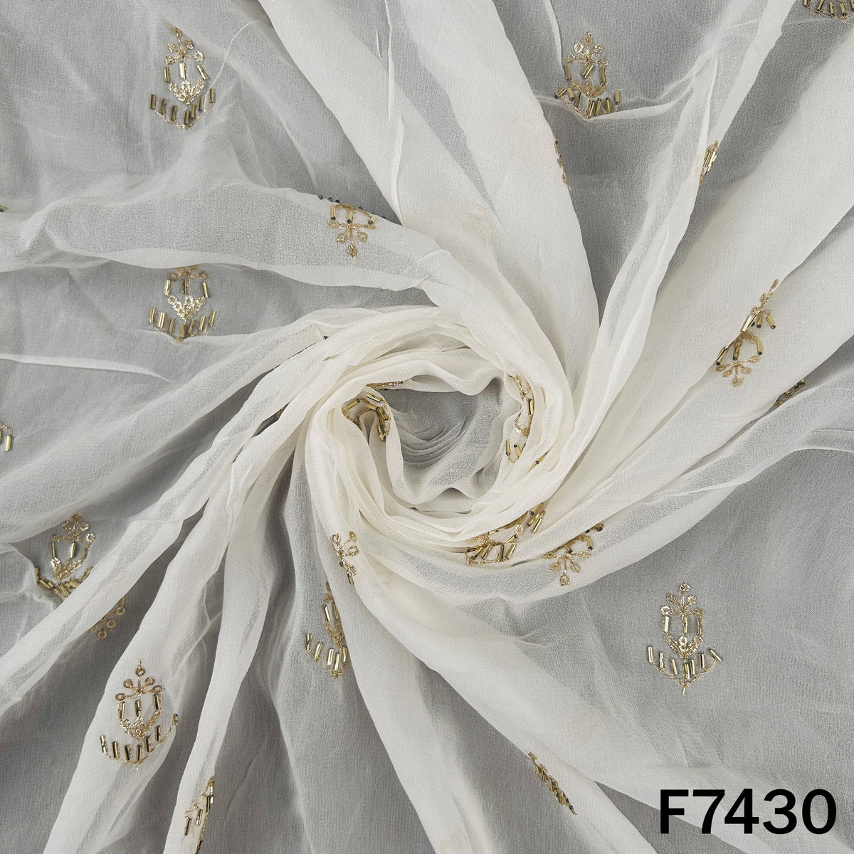 Dyeable Cut Dana Zari Sequins Work Georgette Fabric - F7430