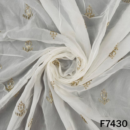 Dyeable Cut Dana Zari Sequins Work Georgette Fabric - F7430