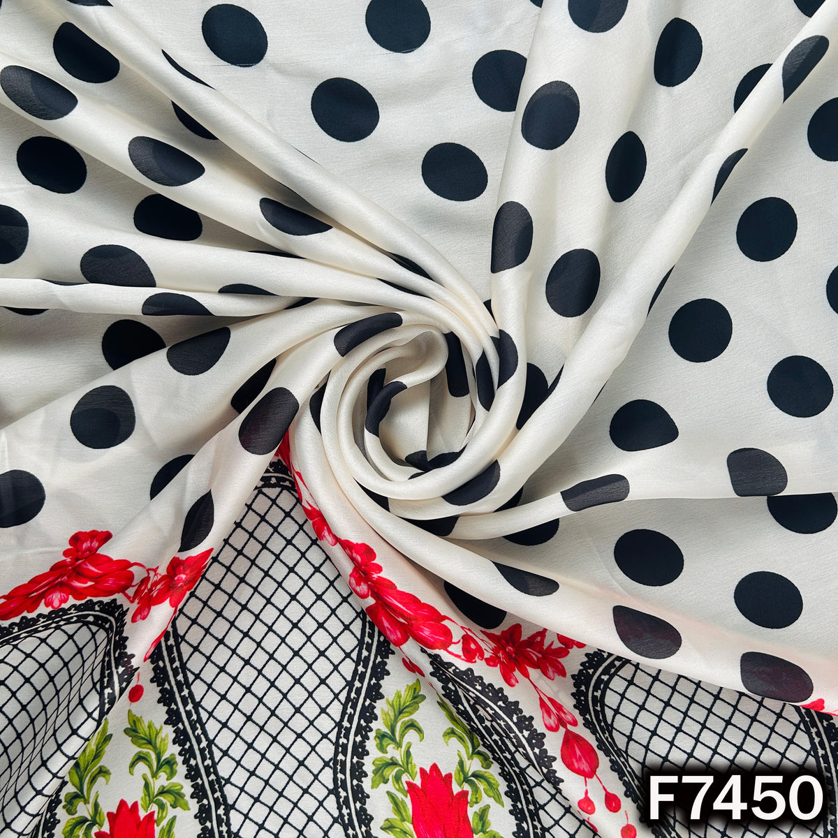Printed Polka Dot Crepe Satin Fabric - F7450