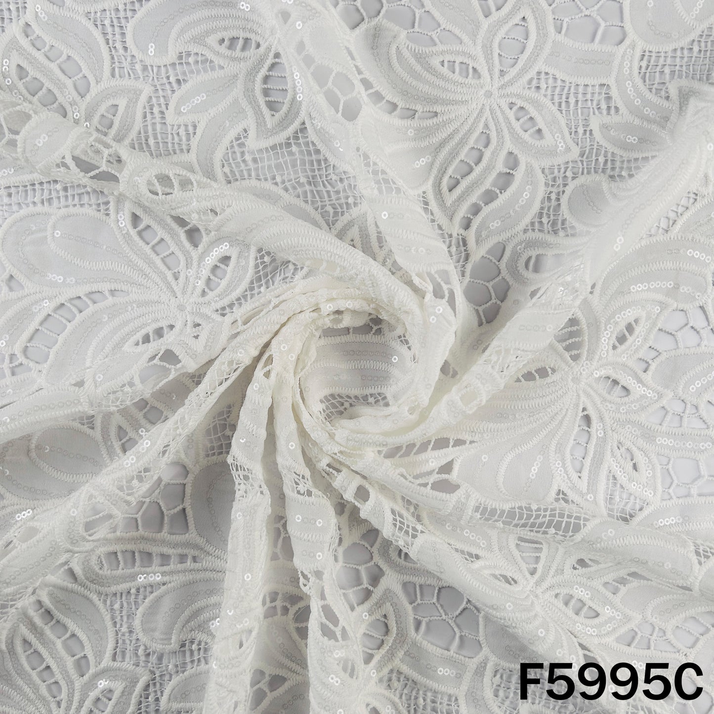 Imported Sequins Cut Work Crepe Fabric - F5995