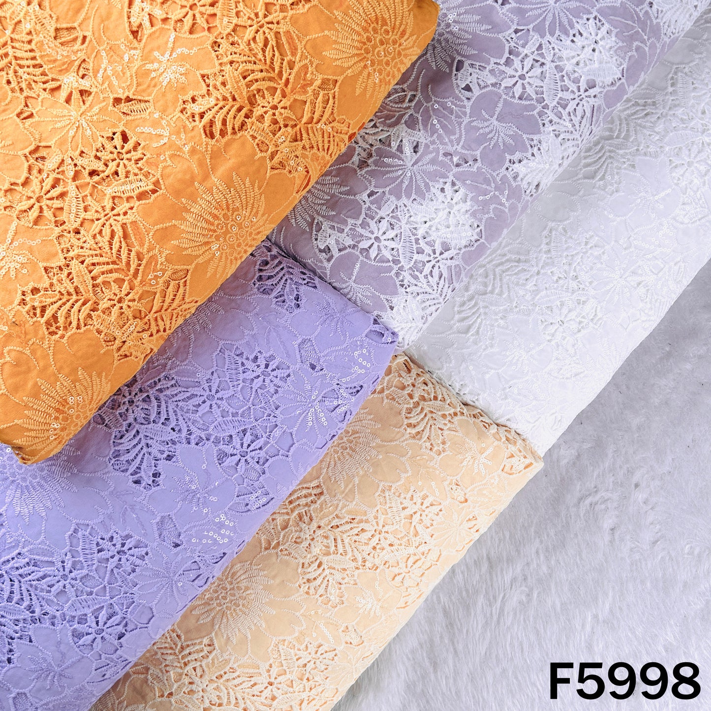 Imported Sequins Cut Work Crepe Fabric - F5998