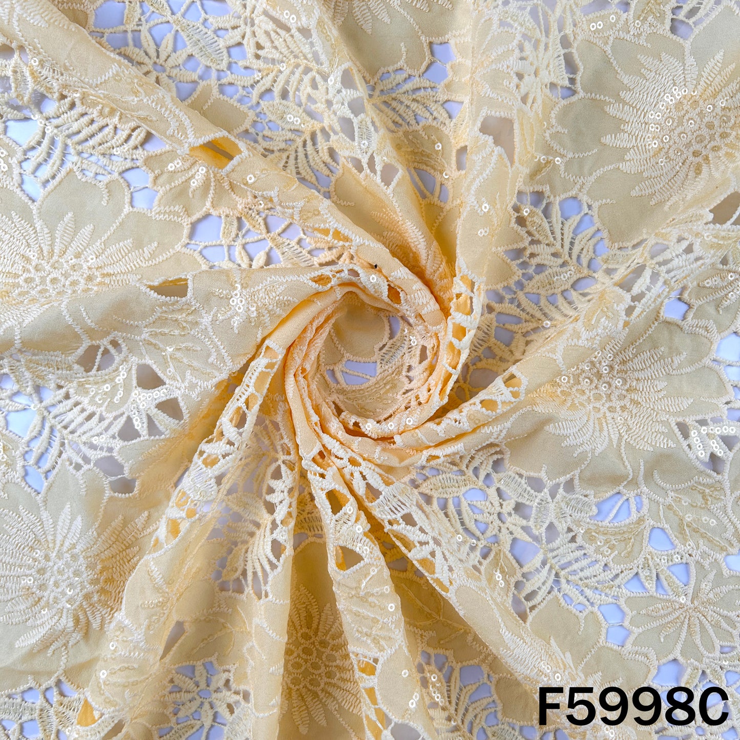 Imported Sequins Cut Work Crepe Fabric - F5998