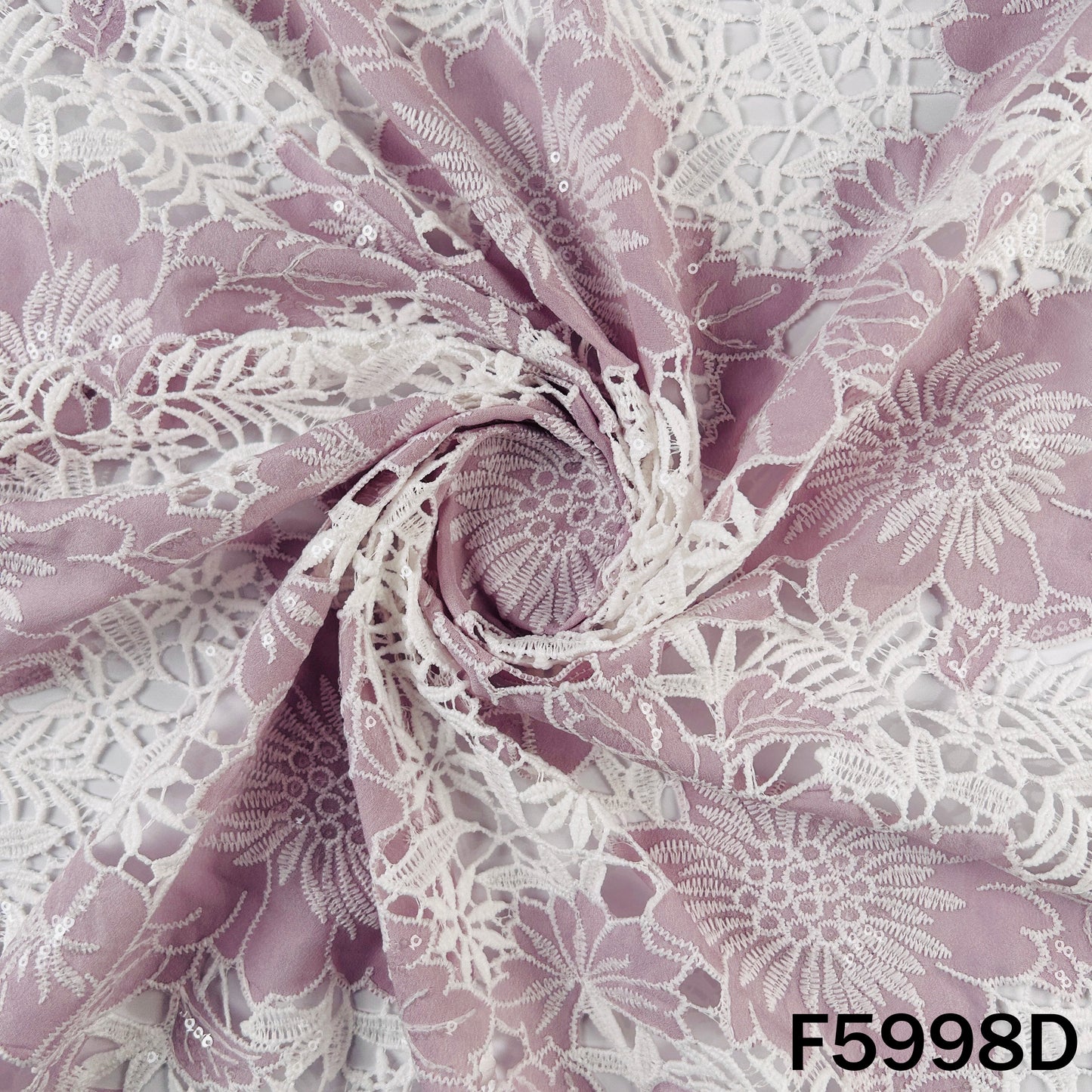 Imported Sequins Cut Work Crepe Fabric - F5998