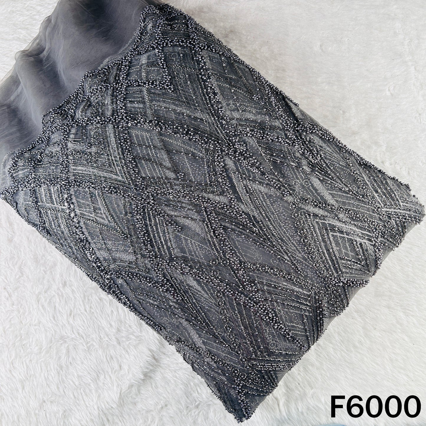 Cut Dana Sequins Pearl Embroidered Net Fabric - F6000
