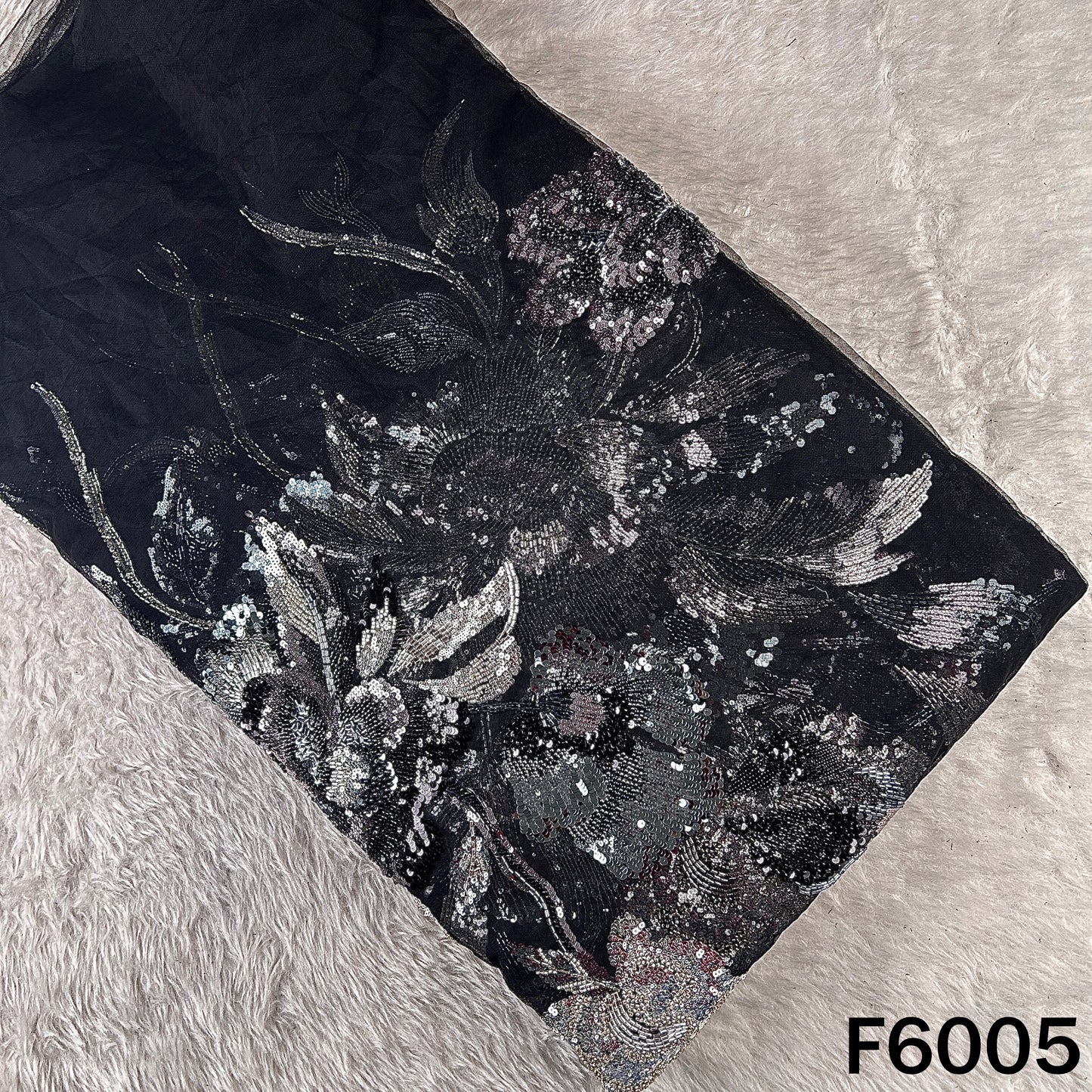Cut Dana Sequins Pearl Embroidered Net Fabric - F6005
