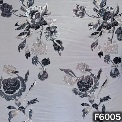 Cut Dana Sequins Pearl Embroidered Net Fabric - F6005