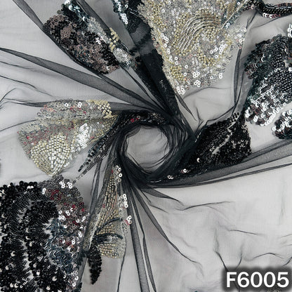 Cut Dana Sequins Pearl Embroidered Net Fabric - F6005