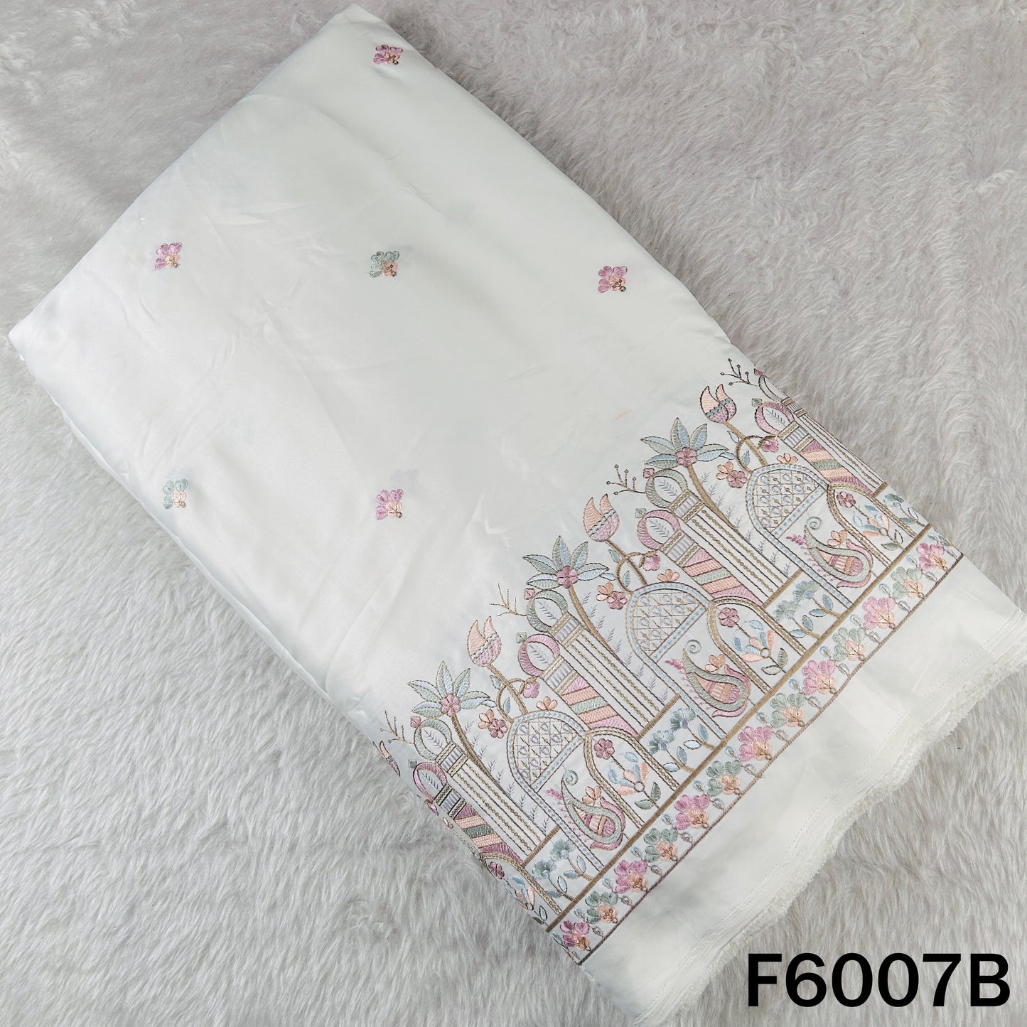 Thread Sequins Embroidered Satin Silk Fabric - F6007